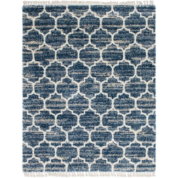 Unique Loom Hygge Shag Trellis Blue 8 ft. x 10 ft. Area Rug