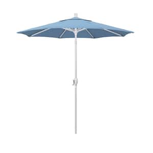 7.5 ft. White Aluminum Pole Market Aluminum Ribs Push Tilt Crank Lift Patio Umbrella in Air Blue Sunbrella