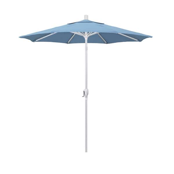 California Umbrella 7.5 ft. White Aluminum Pole Market Aluminum Ribs Push Tilt Crank Lift Patio Umbrella in Air Blue Sunbrella