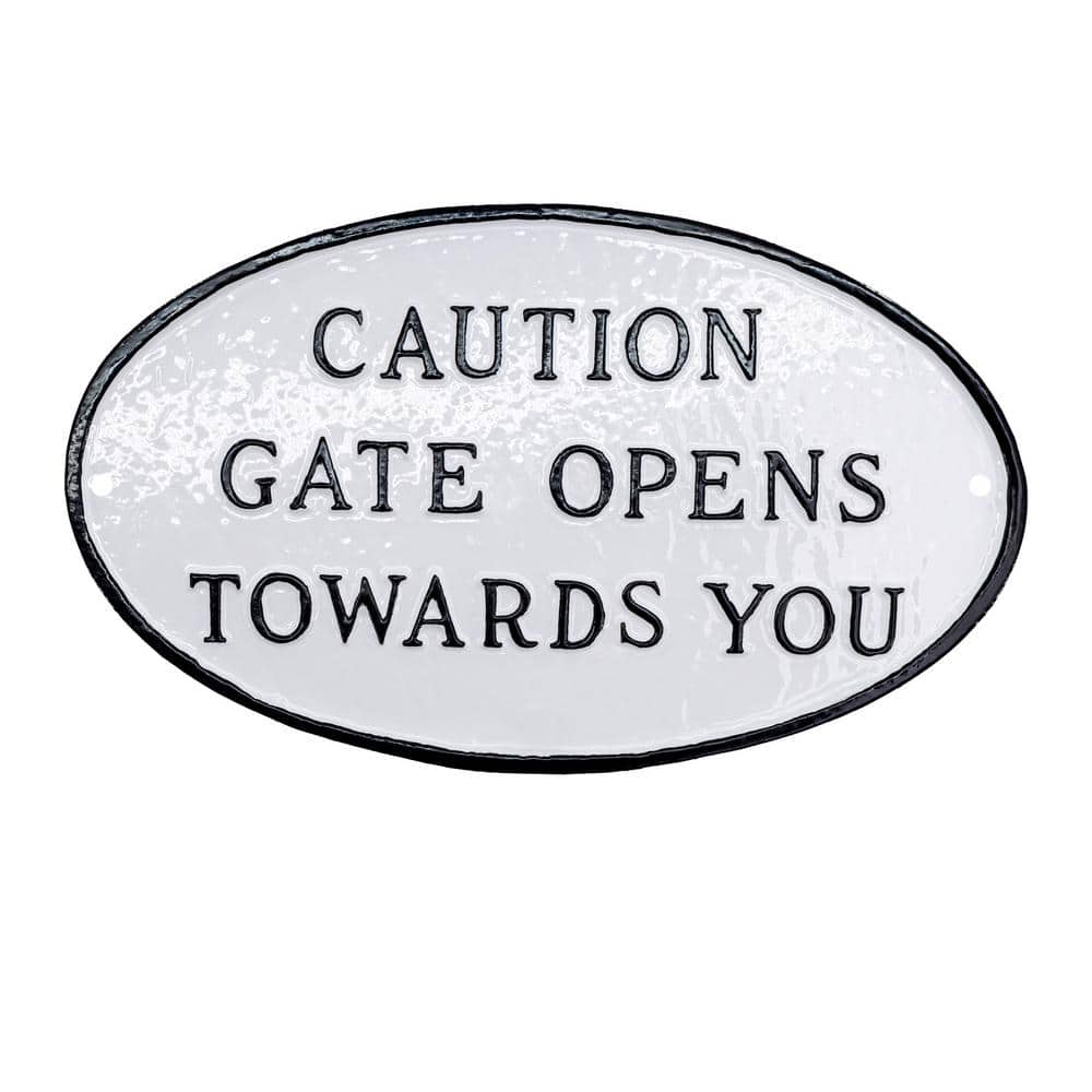 6 in. x 10 in. Small Oval Caution Gate Opens Towards You Statement Plaque Sign - White/Black price history on PriceWatchPro