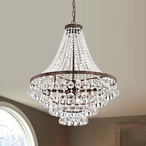 Clarus 7-Light Antique Copper Glam Empire Chandelier with Clear Glass Hanging Crystals
