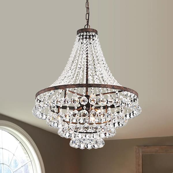 Edvivi Clarus 7-Light Antique Copper Glam Empire Chandelier with Clear Glass Hanging Crystals