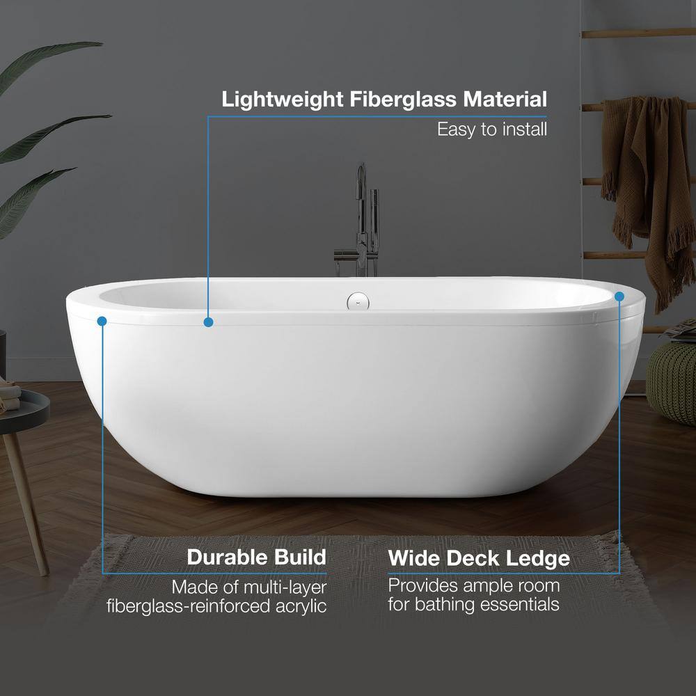75'' White Acrylic Freestanding Soaking Bathtub