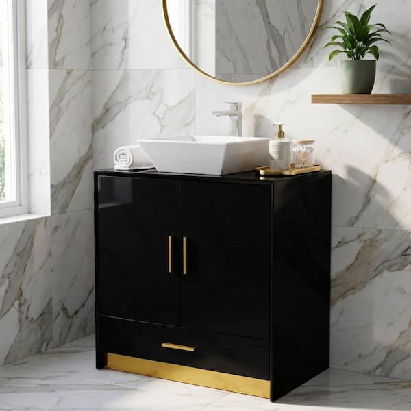Ziyudura 30 in. Single Sink Freestanding Black Bath Vanity with