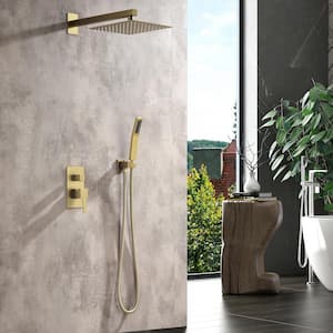 2-Spray Wall Mounted Shower Head System Shower Head and Handheld Shower Head 1.5 GPM in Brushed Gold