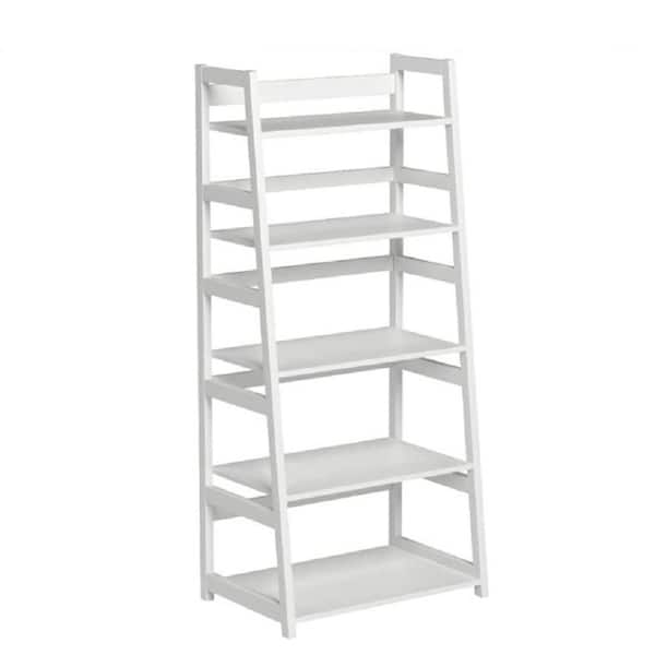 White Wood 5 Shelf Ladder Bookcase, 5 Shelf Ladder Bookcase Black And White