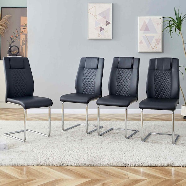 Polibi Modern Black PU Leather Seat Dining Chairs Set of 4 for Kitchen, Living, Dining Room