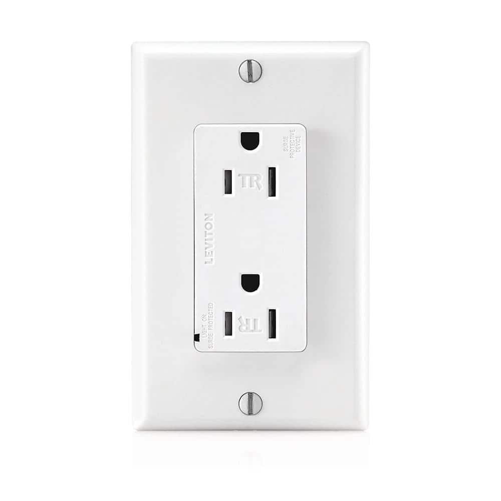 White 15 Amp Tamper Resistant Surge Protection Outlet with Wall Plate