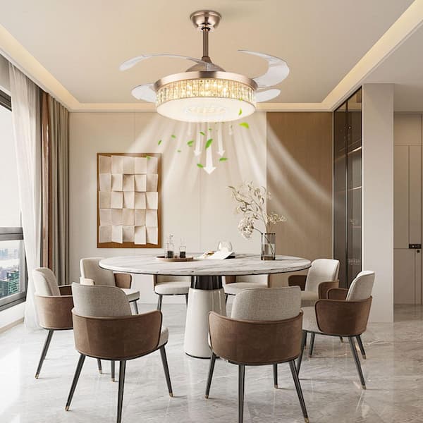 42 in. Indoor Gold Modern Reversible & Retractable 6-Speed Crystal Ceiling Fan with 3-Color Integrated LED and Remote