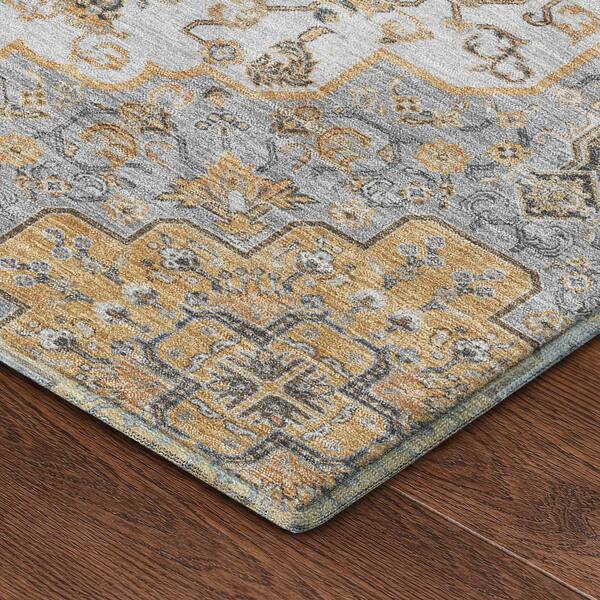 Mayfield Premium Machine Washable Abstract AMF2486 Silver 9 ft. x 12 ft. Area Rug