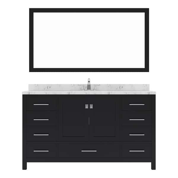 Virtu USA Caroline Avenue 60 in. W x 22 in. D x 35 in. H Double Sink Bath Vanity in Espresso with Quartz Top and Mirror