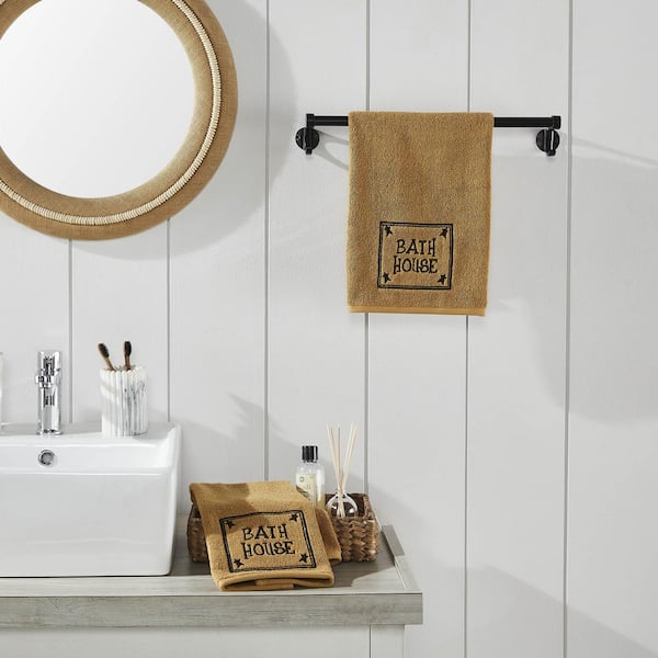VHC Brands Bath House Doe Tan Rick Black Prim Stars Tan 100% Cotton Hand Towel (Set of 2)