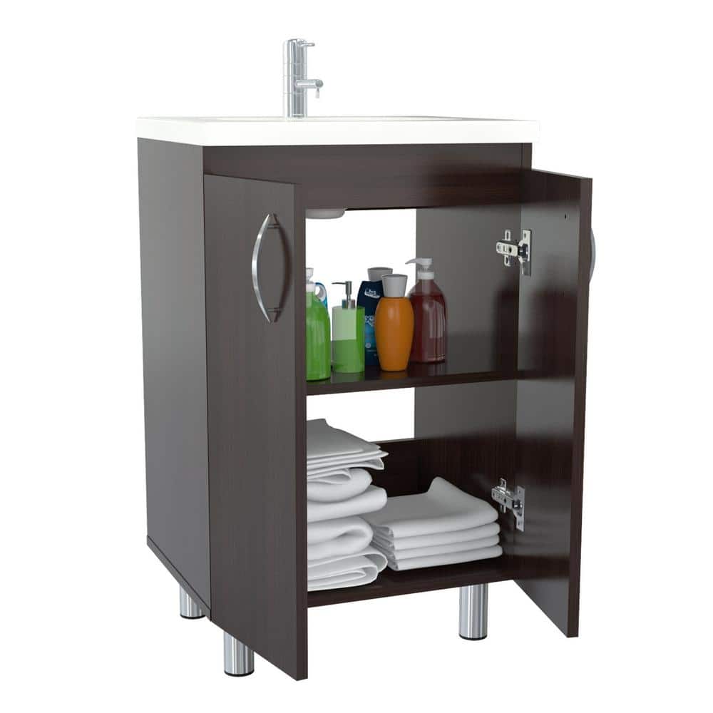 Espresso Brown Freestanding Bathroom Vanity with White Polymer Sink Bowl