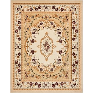 Dulcet Versaille Ivory 8 ft. x 10 ft. Traditional Medallion Area Rug