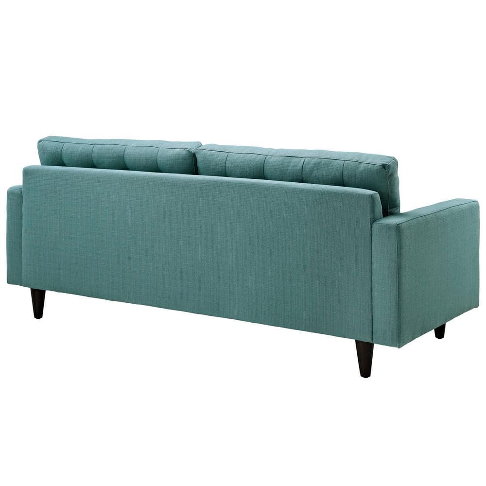 Laguna Blue Tufted Fabric Sofa with Wood Legs