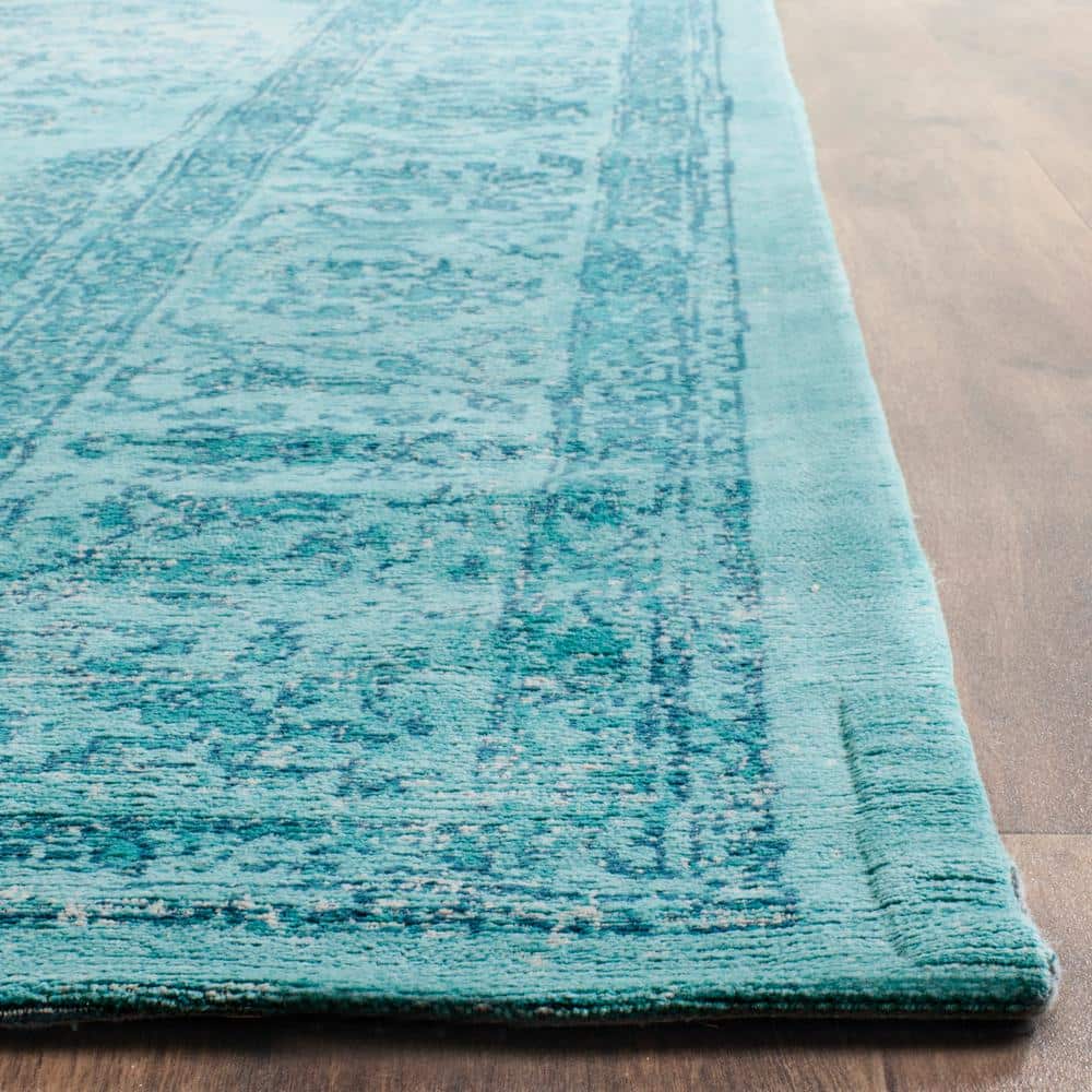 Aqua Rectangular Flat Woven Cotton Viscose Area Rug
