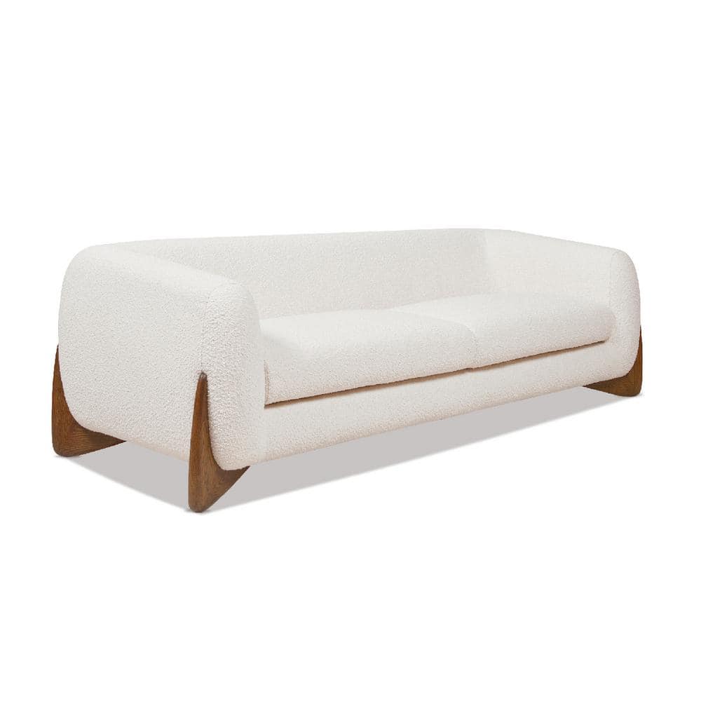 Ivory White Bouclé 90" Sofa with Oak Legs