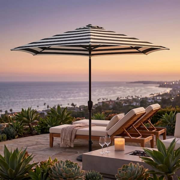 9 ft black patio umbrella Elsa Fashion Line 9' - / White and how can a comfortable patio be without a LED patio umbrella Abble 84" Black and White