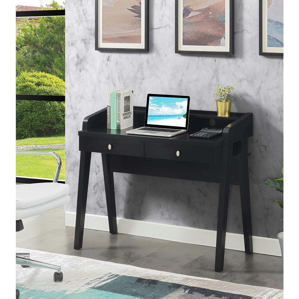 Newport Black 42" Contemporary Desk with Drawers & Shelf