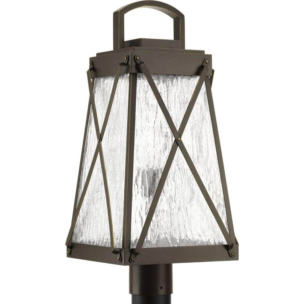 Progress Lighting Creighton Collection 1-Light Antique Bronze Clear Water Glass Farmhouse Outdoor Post Lantern Light