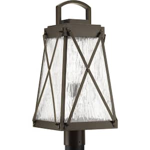 Creighton Collection 1-Light Antique Bronze Clear Water Glass Farmhouse Outdoor Post Lantern Light