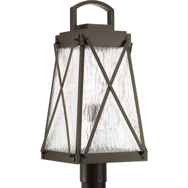 Progress Lighting Creighton Collection 1-Light Antique Bronze Clear Water Glass Farmhouse Outdoor Post Lantern Light