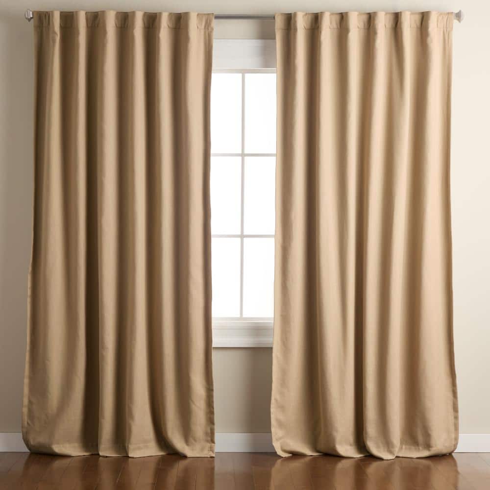 TOWN & COUNTRY LUXE Arlo Solid Linen Texture 50 in. W x 108 in. L Polyester Blackout Taupe Curtain (Set of 2)