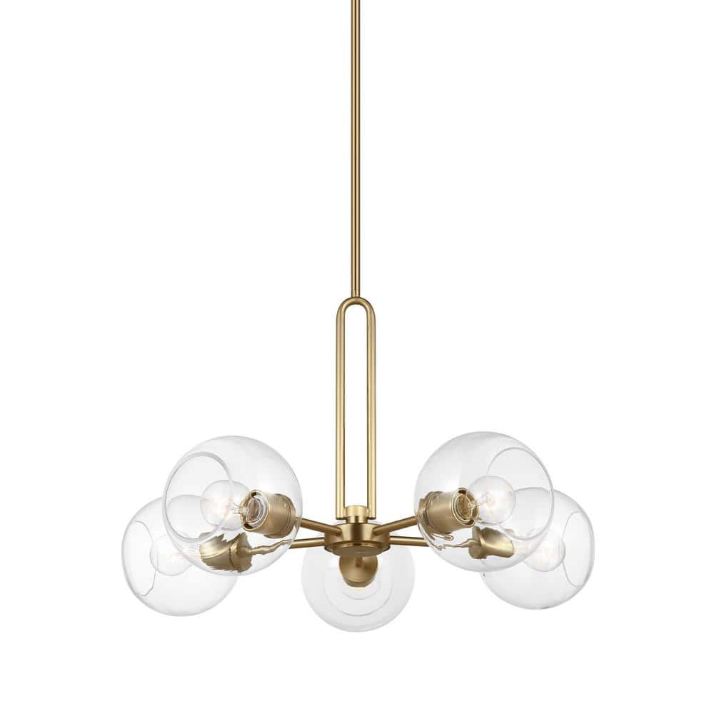Codyn Satin Brass Sputnik 5-Light Chandelier with Clear Glass Shades