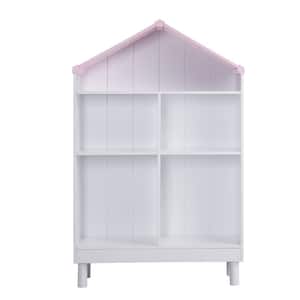 56 in. White/Pink Wood 5-shelf Standard Bookcase