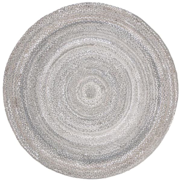 SAFAVIEH Braided Light Gray 10 ft. x 10 ft. Solid Color Striped Round Area Rug