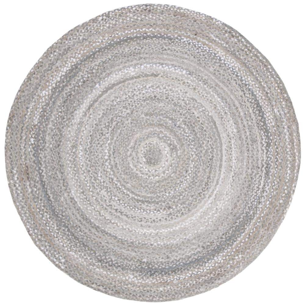 Braided Light Gray Doormat 3 ft. x 3 ft. Round Striped Solid Area Rug price history on PriceWatchPro