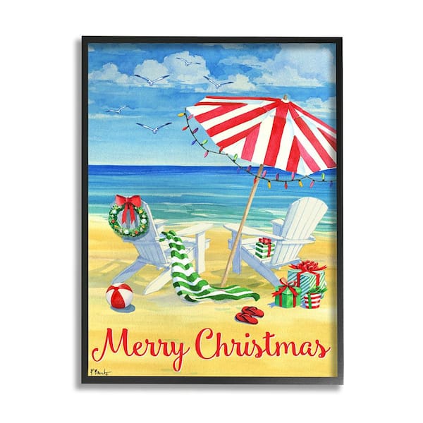 Stupell Industries Coastal Merry Christmas by Paul Brent 1 Piece Framed Graphic Print Typography Poster Art Print 20 in. x 16 in.