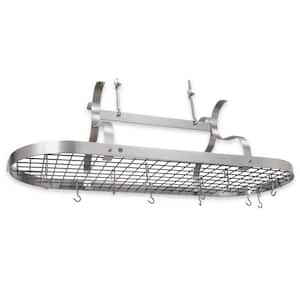 Handcrafted Scroll Arm Oval Ceiling Pot Rack with 24 Hooks Stainless Steel