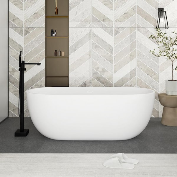 JimsMaison 65 in. x 29.5 in. Acrylic Flatbottom Freestanding Soaking Bathtub in Matte White