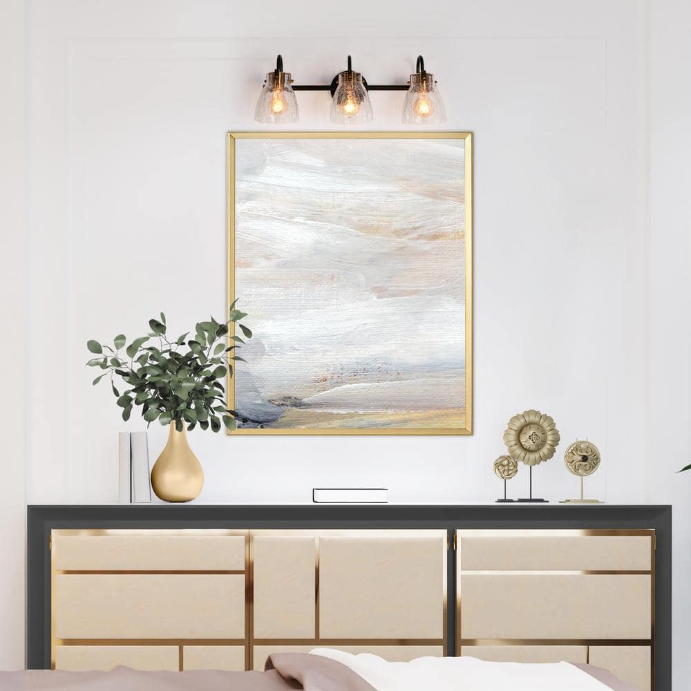 Aidtyrtm 22.4" Matte Black and Gold Crackled Glass Vanity Light