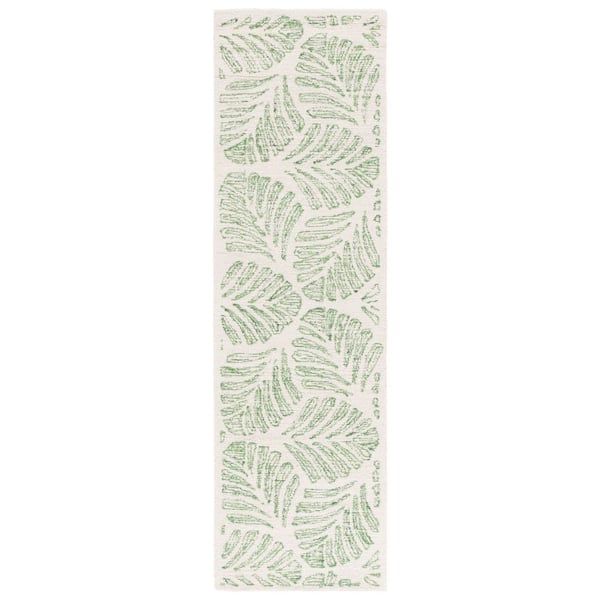 Martha Stewart 2 ft. x 8 ft. Ivory/Green Oversized Leaves Runner Rug