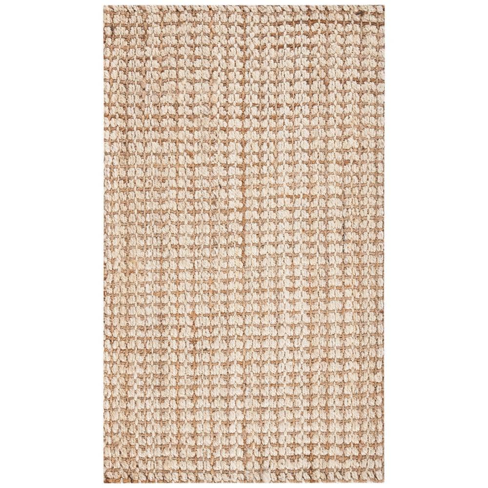 Ivory and Natural Handwoven Jute 3' x 5' Area Rug