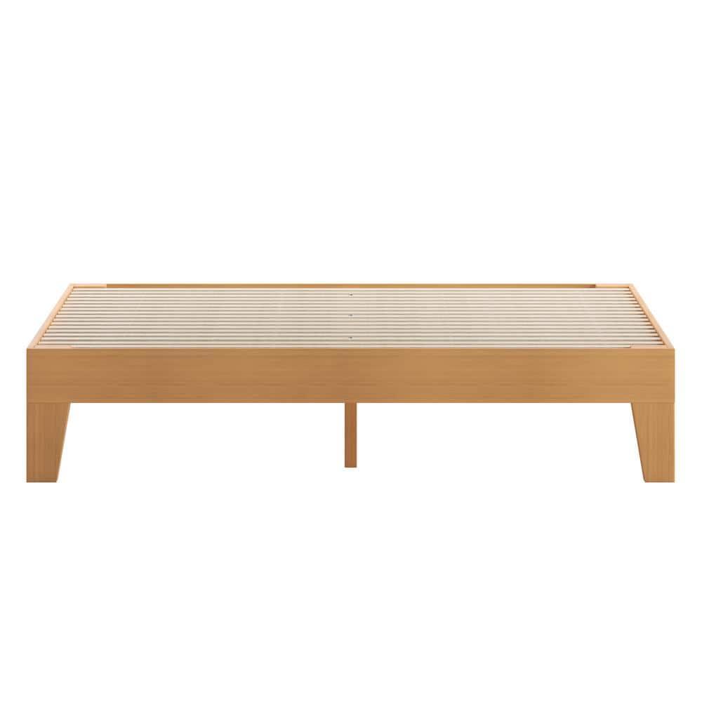 Natural Pine Queen Platform Bed with Storage Drawer and Slats