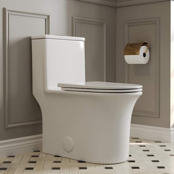1-Piece 1.1/1.6 GPF 360° Dual Flush Elongated Toilet Comfortable Height in White 12 in. Rough-In, Seat Included