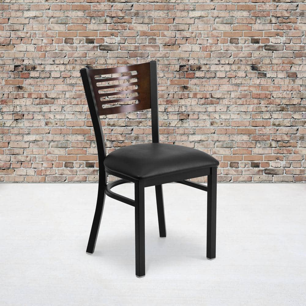 Hercules High Slat-Back Black and Walnut Metal Side Chair