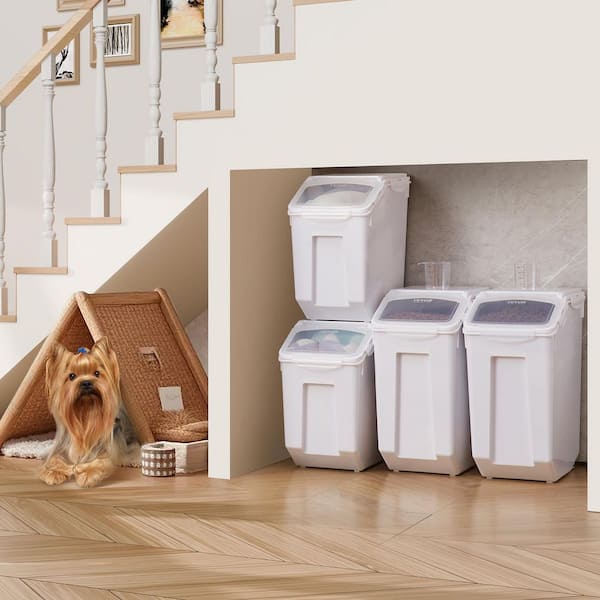 Rice Storage Container, 3.5 Gal/15 L x 2 & 4.5 Gal/20 Lx 2 Dog Food Dispenser Bin, Airtight Lid, Wheels, 4 Cups, 4 Pack