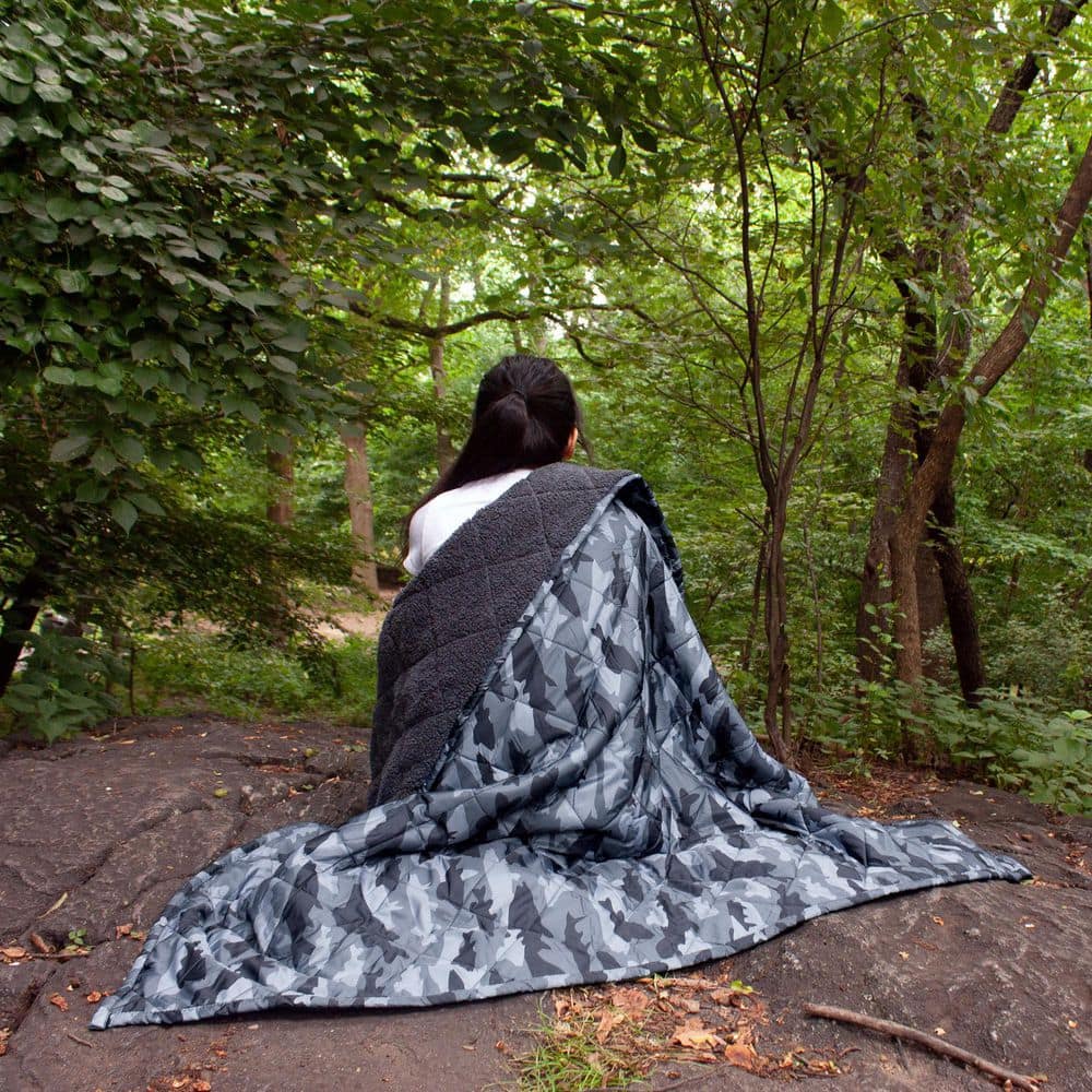 Blue Camouflage Water Resistant Sherpa Backed Throw Blanket, 50" x 60"