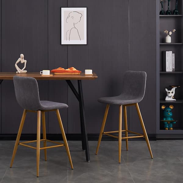 Scargill 30 in. Grey Upholstered Metal Frame Bar Stool with Fabric Seat (Set of 2)