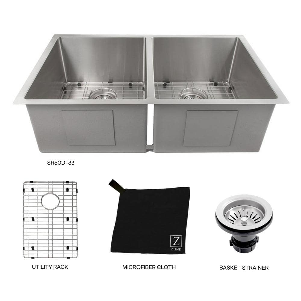 Anton 33" Stainless Steel Double Bowl Undermount Kitchen Sink