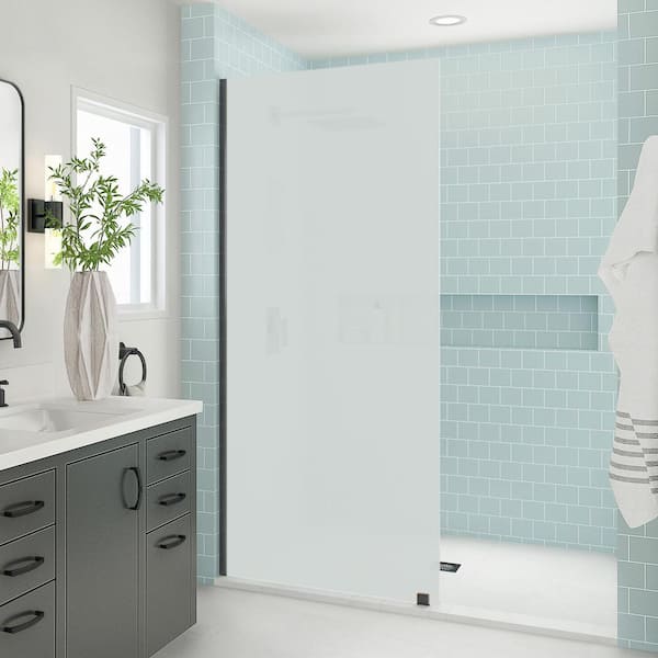 Aston Elyse XL 30 in. W x 80 in. H Fixed Frameless Shower Door in Oil Rubbed Bronze with Ultra-Bright Frosted Glass