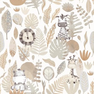 Little Explorers 2 Grey Savannah Jungle Matte Finish Non-Pasted Non-Woven Wallpaper Roll