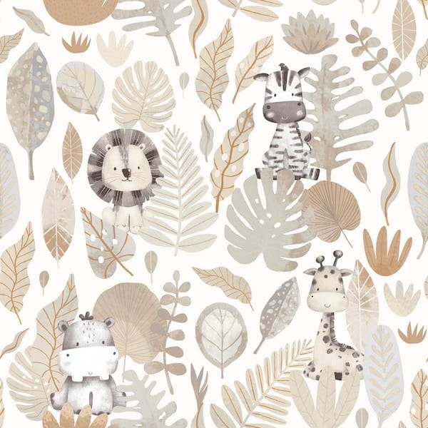 Unbranded Little Explorers 2 Grey Savannah Jungle Matte Finish Non-Pasted Non-Woven Wallpaper Roll