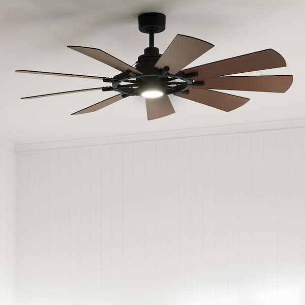 Gentry 60 in. Indoor Anvil Iron Downrod Mount Ceiling Fan with Integrated LED with Wall Control Included