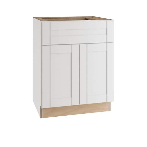 Home Decorators Collection Washington Vesper White Plywood Shaker Assembled Vanity Sink Base Kitchen Cabinet Sft Cl L 27 in W x 21 in D x 34.5 in H