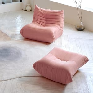 34.25 in. Creative Lazy Floor Sofa Teddy Velvet Bean Bag Corduroy Retro Decorative Cozy Armless Ottoman, Pink
